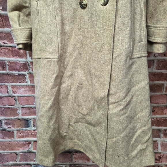 Montgomery Ward Overcoat 46R | Vintage Double Breasted Classic Khaki - Picture 8 of 9